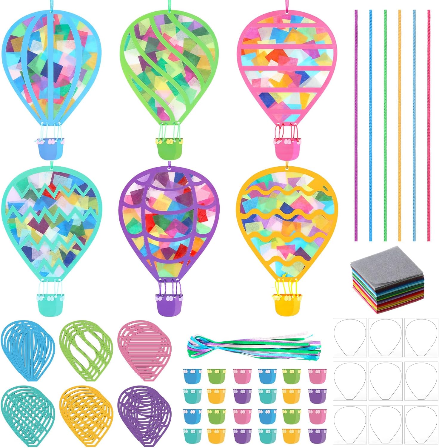24 Sets Hot Air Balloons Craft Kits Back to School Crafts DIY Hot Air Tissue Paper Hanging Ornaments Make Your Own Back to School Party Decoration Supplies for DIY Activities Supplies