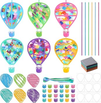 MiniInflat 24 Sets Hot Air Balloons Craft Kits Back to School Crafts DIY Hot Air Tissue Paper Hanging Ornaments Make Your Own Back to School Party Decoration Supplies for DIY Activities Supplies