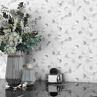 BeNice Peel and Stick Backsplash for Kitchen Hexagon Tiles,Adhesive Backsplash for Kitchen Adhesive Wall Tiles Peel and Stick Metal Tile 3D Tile Stickers 5pcs White