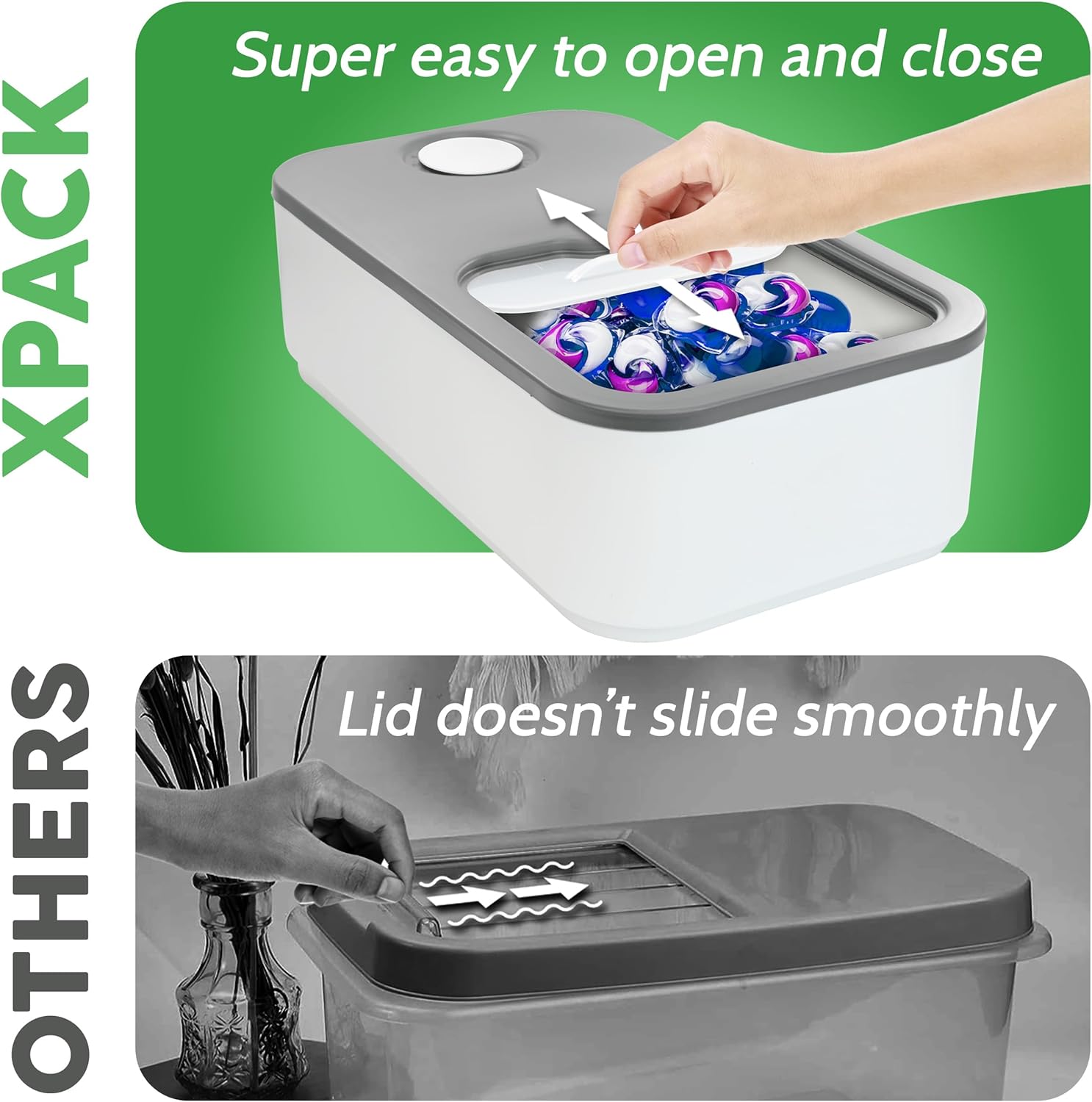 XPACK Laundry Pod Organizer - Sleek laundry room organization and storage| Stylish Storage containers for Laundry Detergent and Dishwasher Pods (Grey)