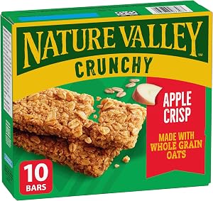 NATURE VALLEY Apple Crisp Crunchy Granola Bars, No Artificial Colours, No Artificial Flavours, Snack Bars, Made with Whole Grain Oats, Pack of 10 Granola Bars, Made with Apple