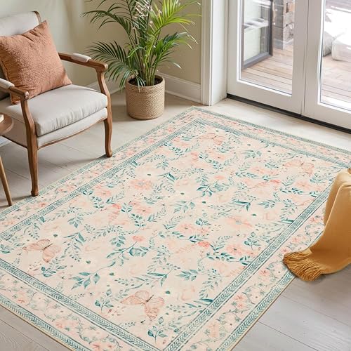 Rugxara 3x5 Pink Washable Floral Entryway Rug