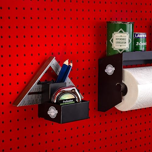 Miniatura 3 de MADD Tools - Kit de accesorios de soporte de cinta métrica para tablero de clavijas, incluye caja de lápices y soporte cuadrado  triangular,