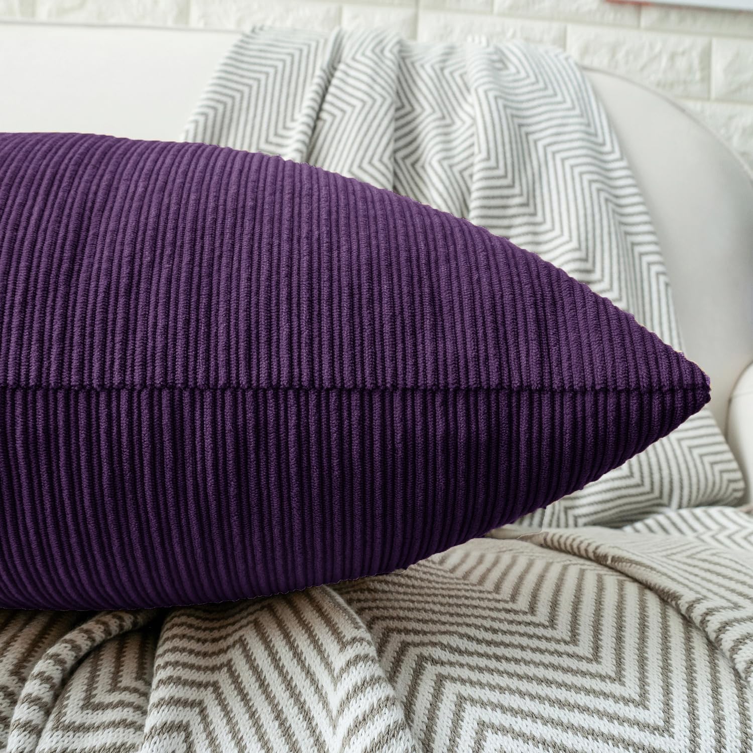HWY 50 Purple Chenille Cushion Covers 45cm x 45cm (18"x18") with Triple Buttons, Set of 2 - Image 4