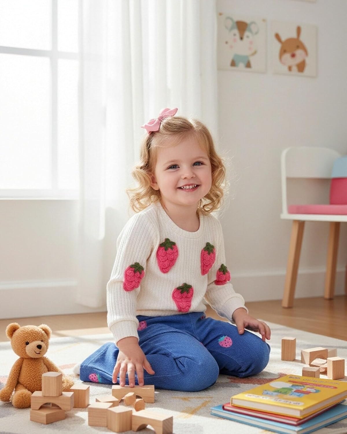 Renotemy Toddler Baby Girl Clothes Faux Denim Outfit Set Long Sleeve Sweatshirt Bell Bottom Jeans Fall Winter Clothes Gifts