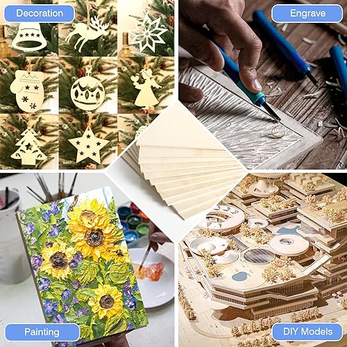 Miniatura 19 de Paquete de 18 hojas de tilo de 12 x 12 x 1/8 pulgadas para manualidades, tablero de madera de tilo sin terminar, perfecto para adornos y modelos