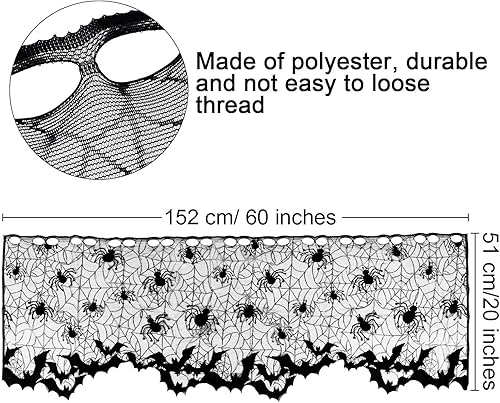 Miniatura 2 de Boao 2 cortinas de telaraña de Halloween, cubierta de encaje para ventana, puerta, chimenea, cubierta de bufanda con 2 cintas para decoración de