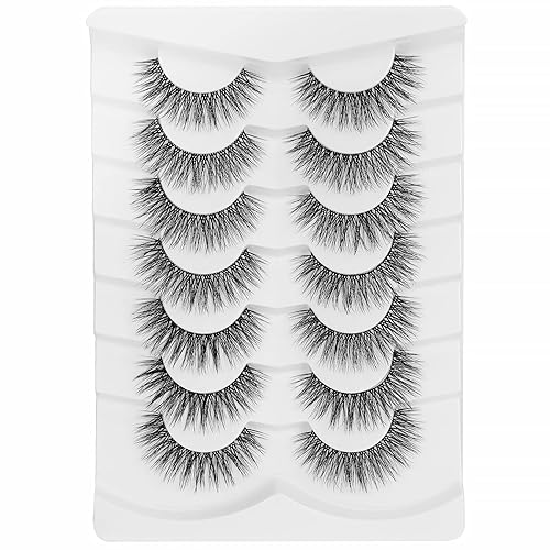 Miniatura 6 de Jiocolor - Pestañas postizas naturales, de visón sintético, esponjosas, naturales, 7 pares, volumen ligero, pestañas falsas, DJ-15