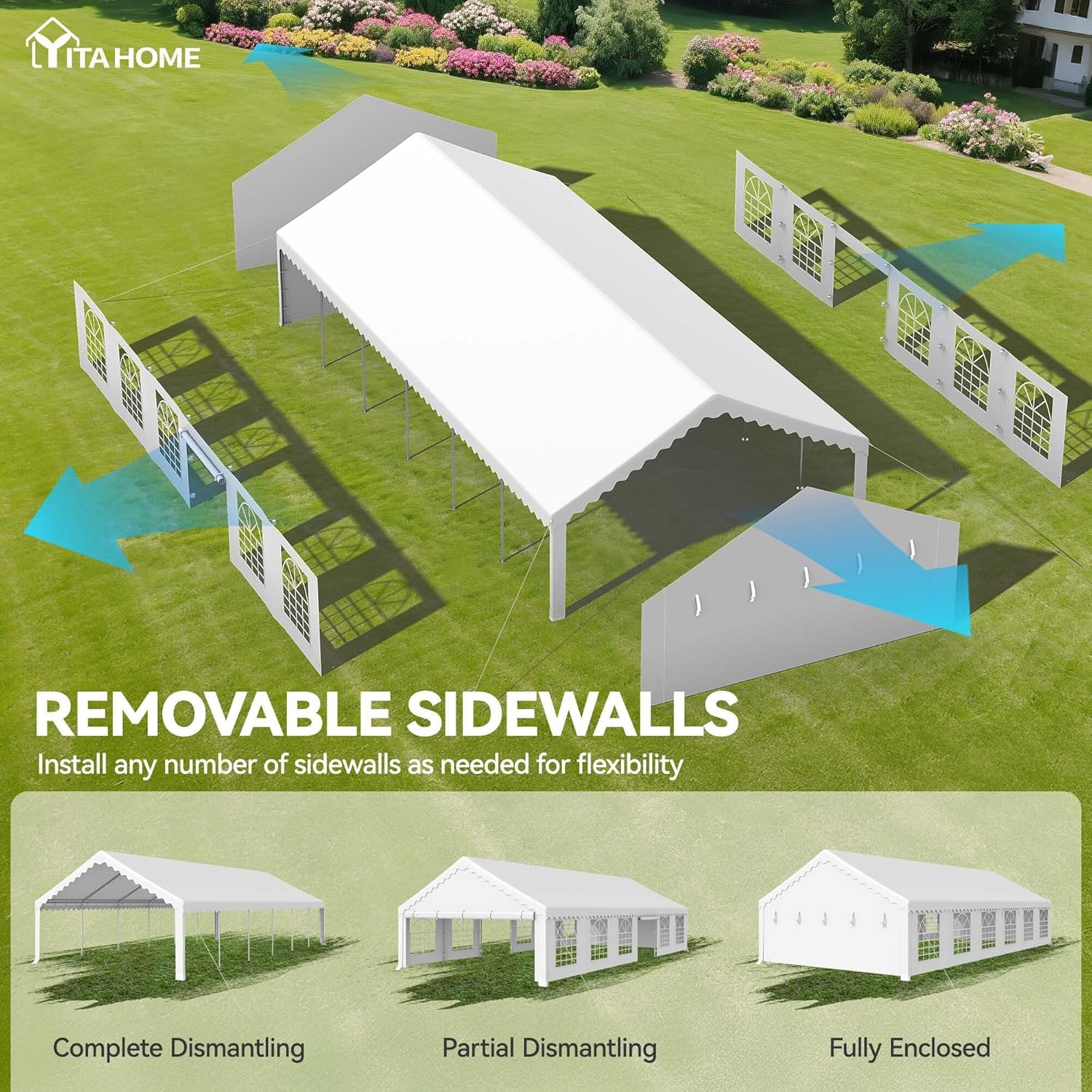 YITAHOME 20x40 ft Party Tent Outdoor Wedding Event Shelters Heavy Duty Upgraded Galvanized Canopy with Large White Roof, Removable Sidewalls & 3 Storage Bags