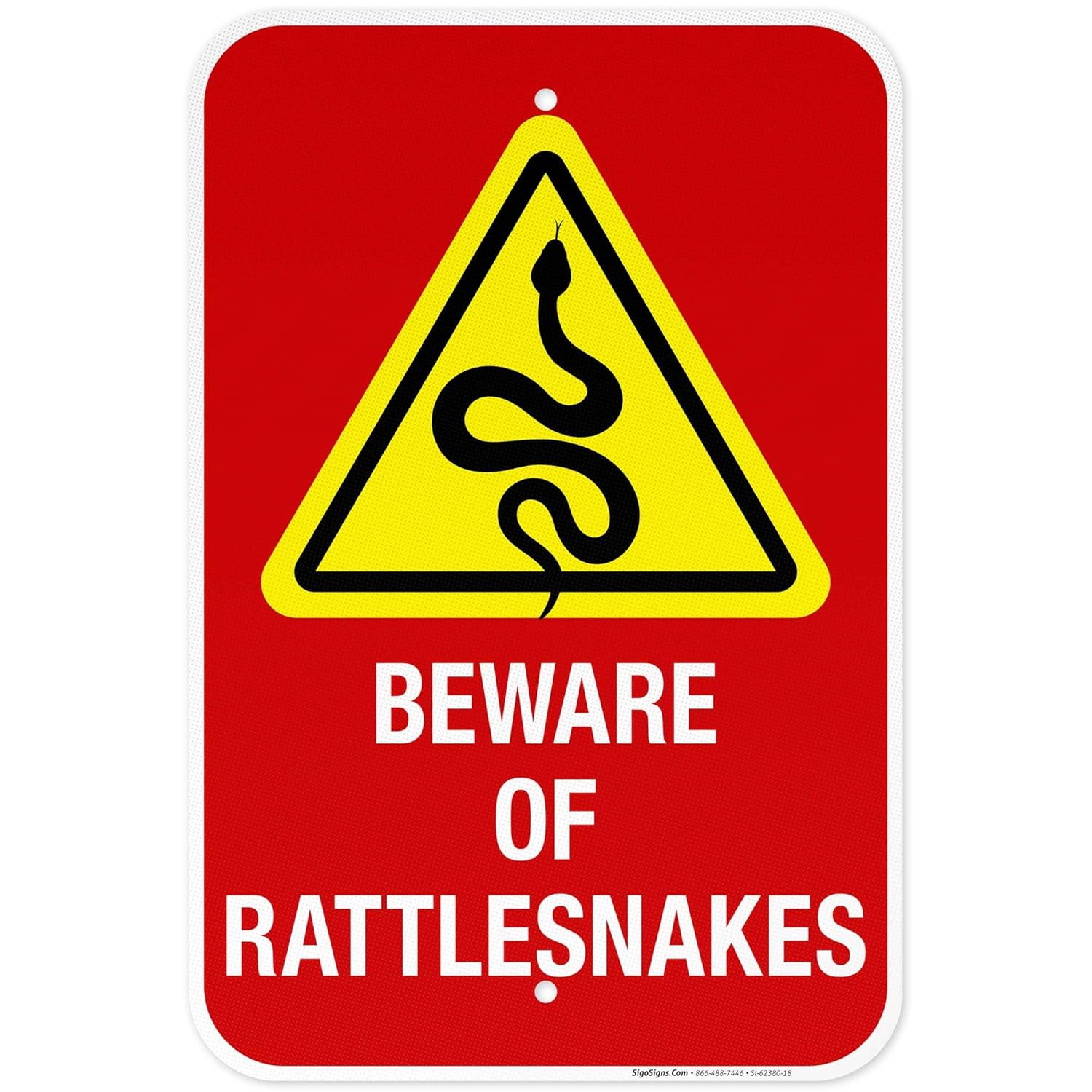 Beware of Rattlesnakes Sign, 12x18 Inches, 3M EGP Reflective .063 Aluminum, Fade Resistant, Made in USA