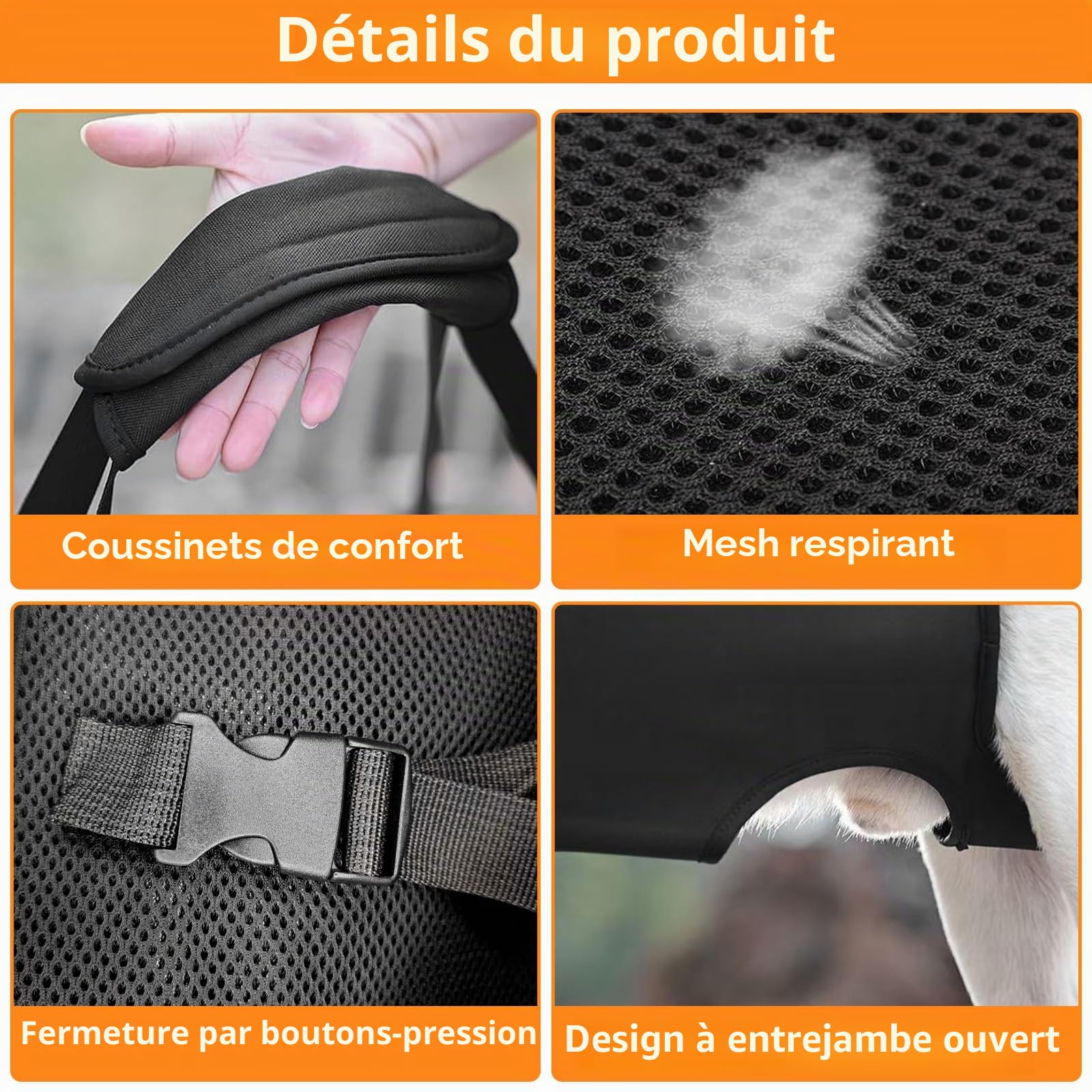 YOUNGSAY Harnais de Levage pour Chien, Harnais Grand Chien Handicapé, Réglable Harnais de Soutien pour Chiens, pour Chiens Handicapés, Aveugles, Blessés ou Âgés (Noir, L)