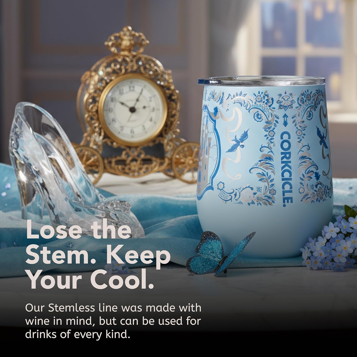 Corkcicle Stemless Insulated Wine Glass Tumbler - Beverages Cold 6 Hours & Hot 3 Hours - Stainless Steel - Easy-Grip - Summer Drinkware Gift - Keeps Drinks Ice - 12 oz - Princess Cinderella - Image 6