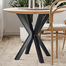 Homtone 2 x 28" Metal Cross Shaped Table Legs | Industrial Metal Legs, Wrought Iron Table Legs for Crafts, Desk, Dining Table, Black