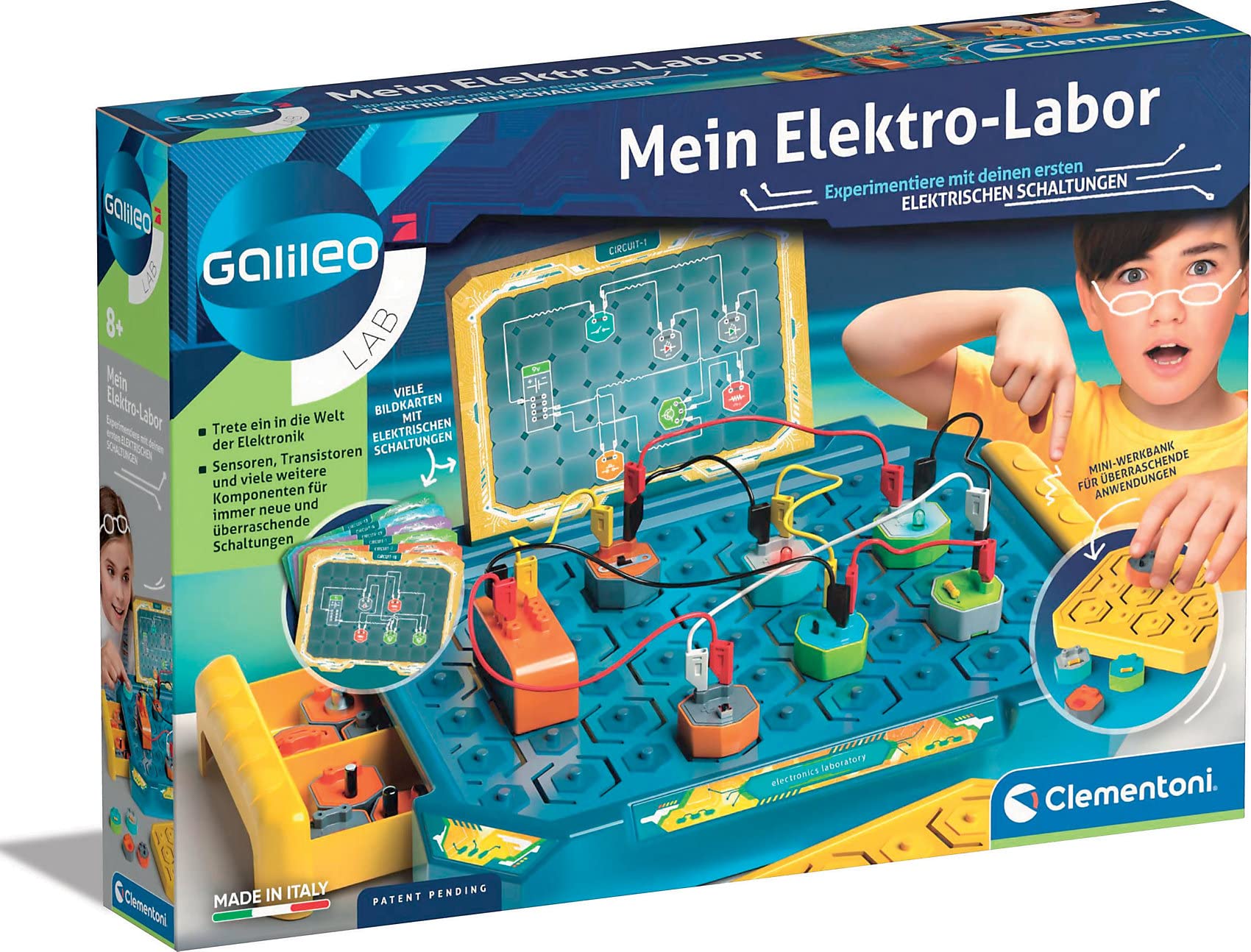 Clementoni Galileo Lab - Il mio laboratorio elettrico, emozionante scatola per esperimenti, kit elettronico con sensori ed effetti luminosi, per bambini dagli 8 anni in su, Clementoni 59292