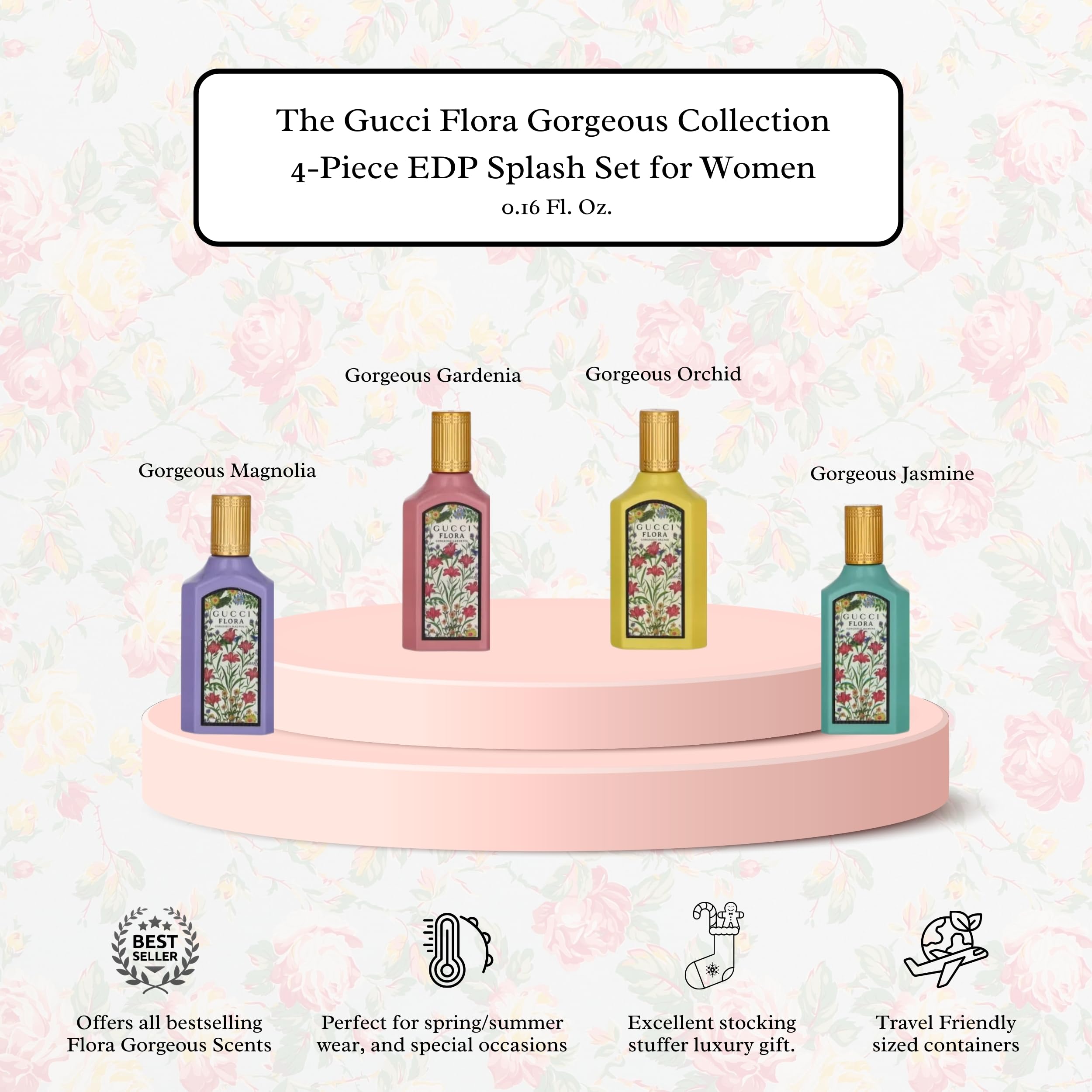 Gucci Parfüm für Frauen 4-teiliges Mini Splash Reise-Geschenkset Magnolie Gardenie Orchidee Jasmin
