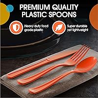 Vista 4 de Exquisite Cucharas de plástico naranja, 50 piezas, cucharas naranjas, utensilios desechables, juego de cubiertos de plástico resistente