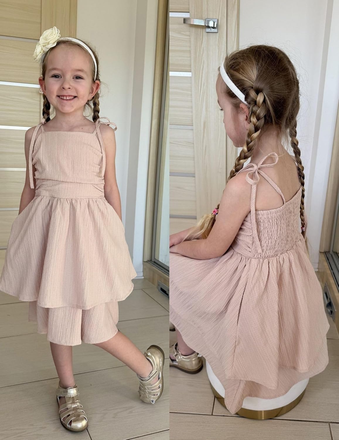 Arshiner Girls Summer Spaghetti Strap Dresses Flowy Tiered Ruched Smocked Back Casual Beach Midi Sundress - Image 7