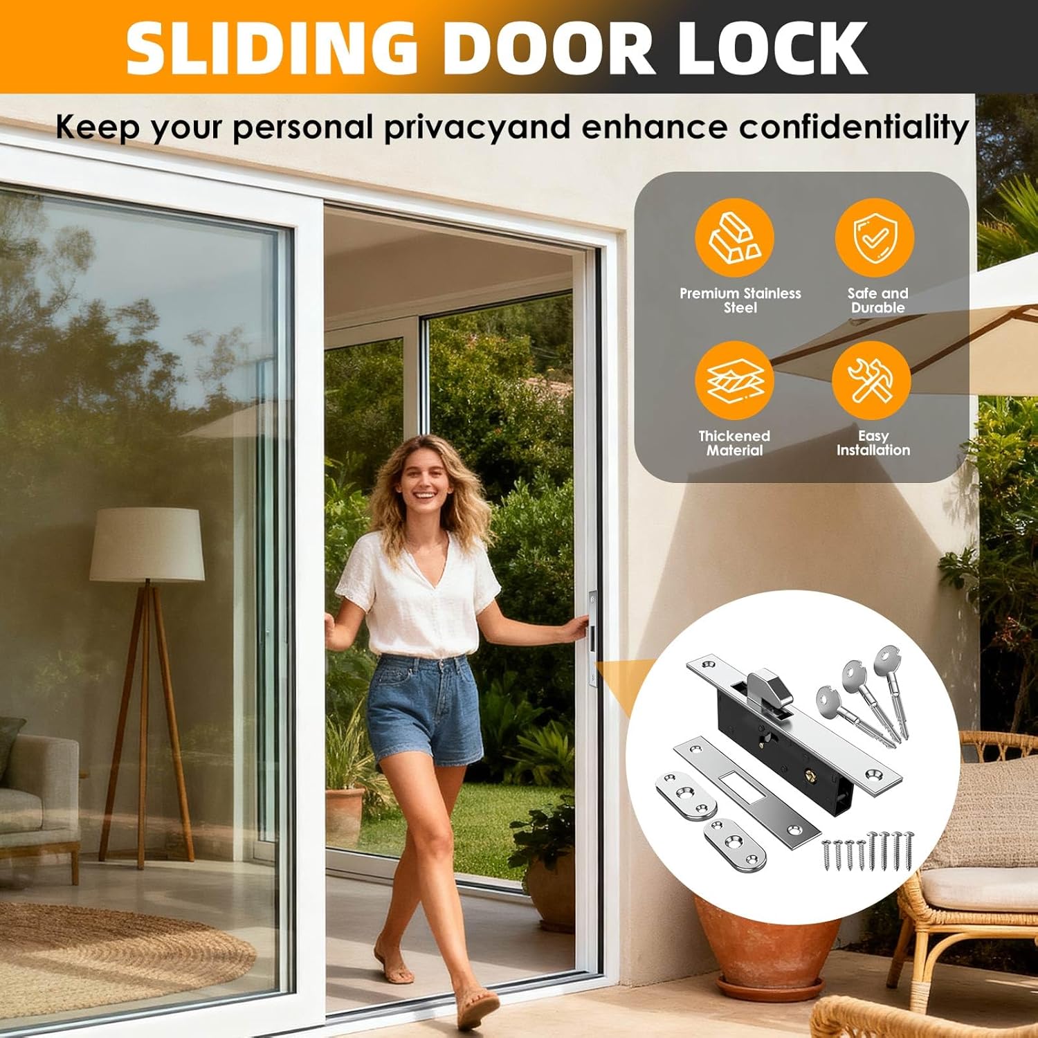 Sliding Door Lock,Sliding Glass Door Lock,Mortise Lock,Sliding Patio Door Lock,Storefront Door Lock for Commercial Door,Fits Doors 0.87" to 2.37"(Sliding Door Lock,2 Pack)