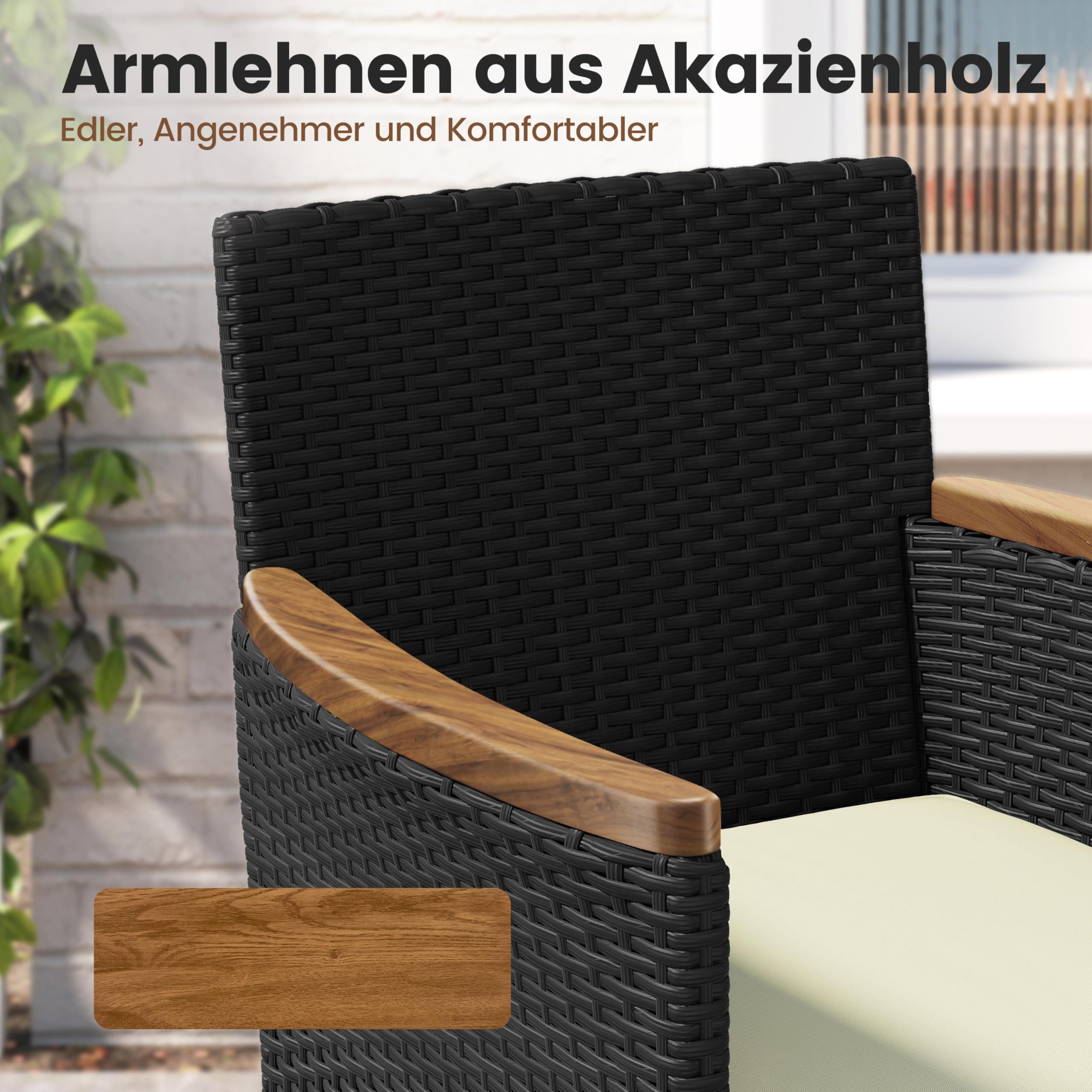 Yaheetech Zestaw 5 mebli ogrodowych z rattanu, meble balkonowe, meble tarasowe, na zewnątrz, mały balkon z 2 pojedynczymi sofami i 2 podnóżkami i 1 stolikiem kawowym, kolor czarny i beżowy