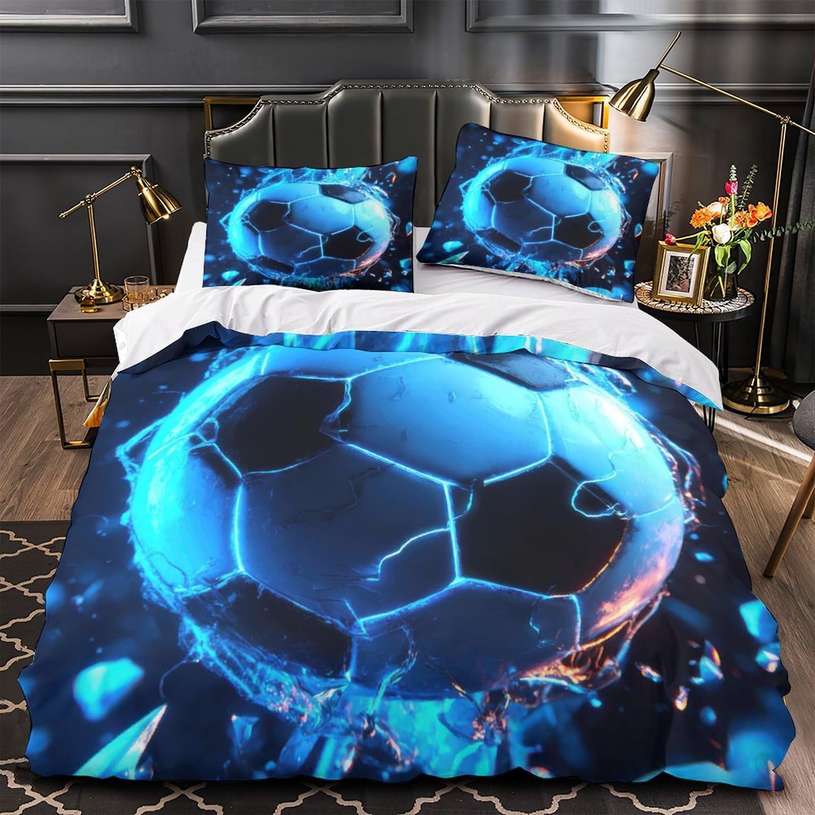 Linge de lit football 3D anti-plis et super doux pour lit king de garçons