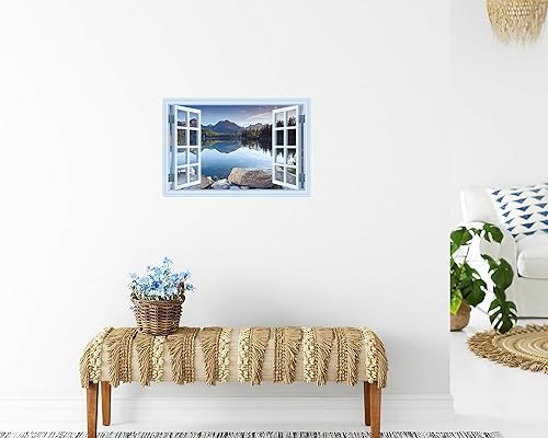 Miniatura 3 de FLFK Adhesivo de pared falso para ventana, mural de pared de paisajes para decoración de pared, calcomanías de pared para pegar y despegar, 24 x 16