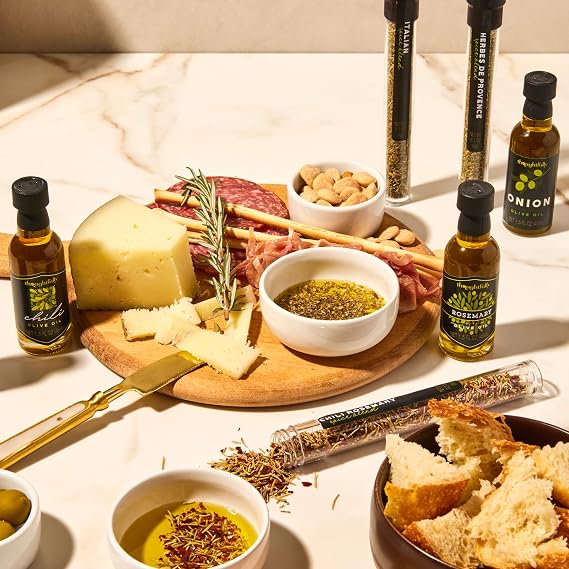 Olive Oil Spice Infusion Gift Set, Cold Pressed Spanish Collection, Set of 7 | Infused Olive Oil, Bread Dipping, Cooking, Seasoning, Home Chef, Foodie Gift, Housewarming Gift, Hostess Gift