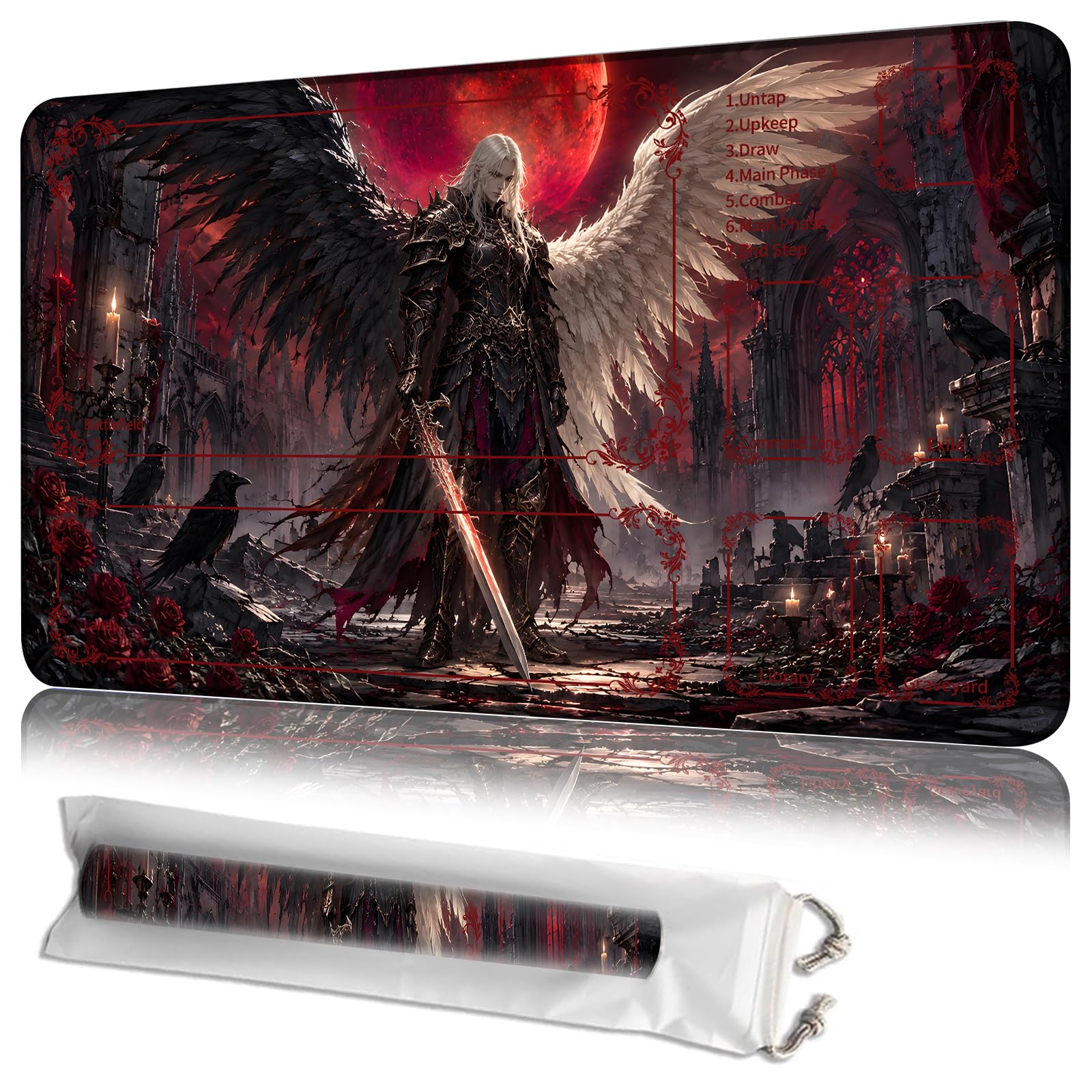 JANENFNA MTG Playmat with Zones 24 x 14 in, Non-Slip, with Storage Bag