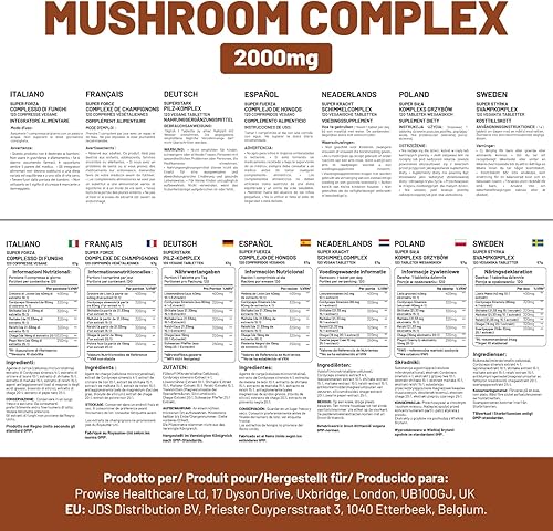 Vista 6 de Complejo avanzado de hongos de 2000 mg Una súper mezcla de 6 hongos con melena de león, chaga, cordyceps, shiitake, reishi y maitake con pimienta