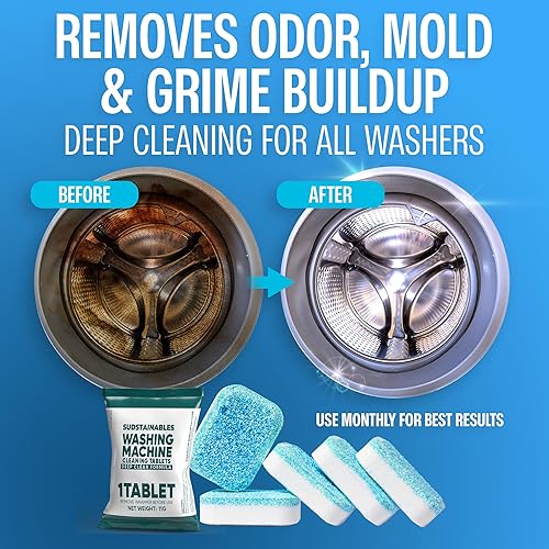 Miniatura 3 de Sudstainables Tabletas limpiadoras para lavadora (paquete de 24)  Eliminador de olores y residuos de limpieza profunda para lavadoras de carga