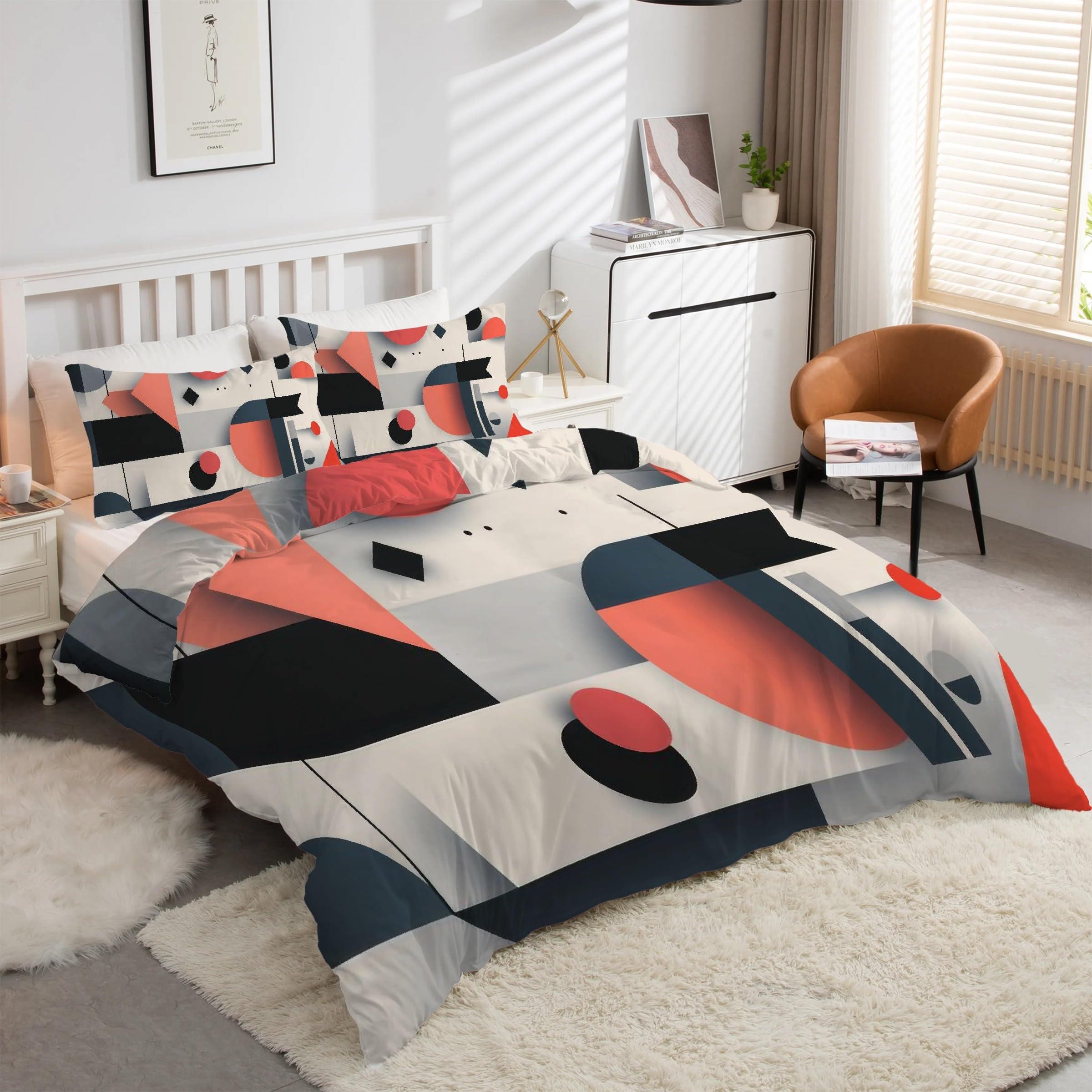 Housse de couette 220x240 graphique avec 2 taies d'oreiller en microfibre douce
