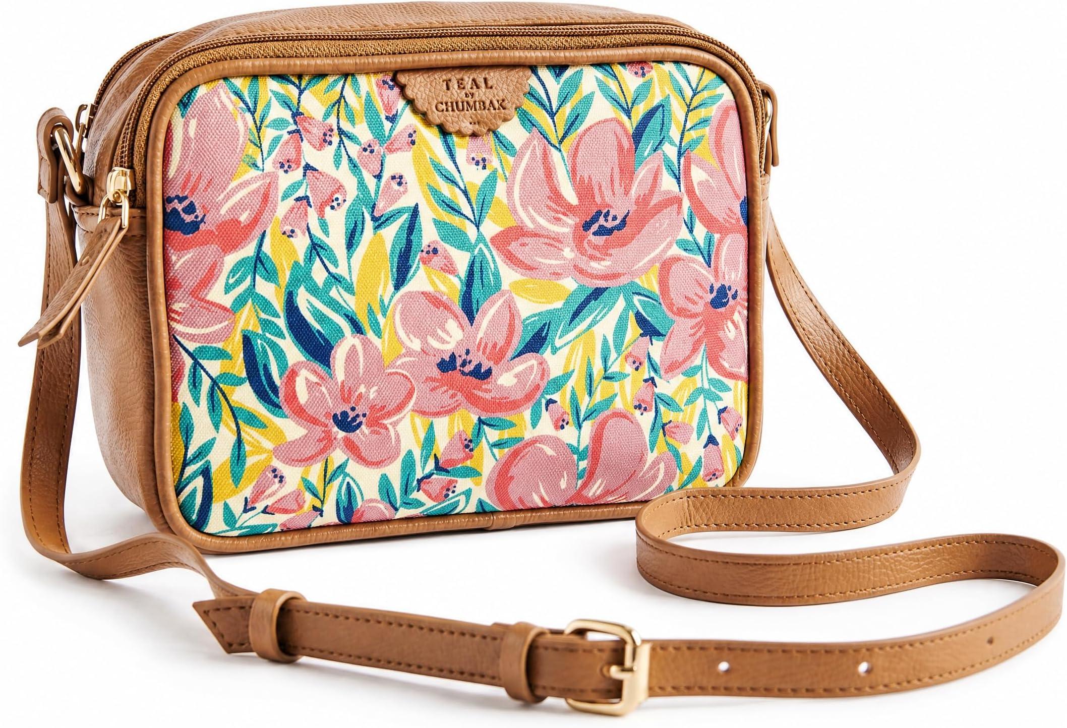TEAL BY CHUMBAK レディース スリングバッグ | クロスボディ バッグ | プリント キャンバス ボックス スリングバッグ | 多目的 日常使用バッグ オフィス/大学用