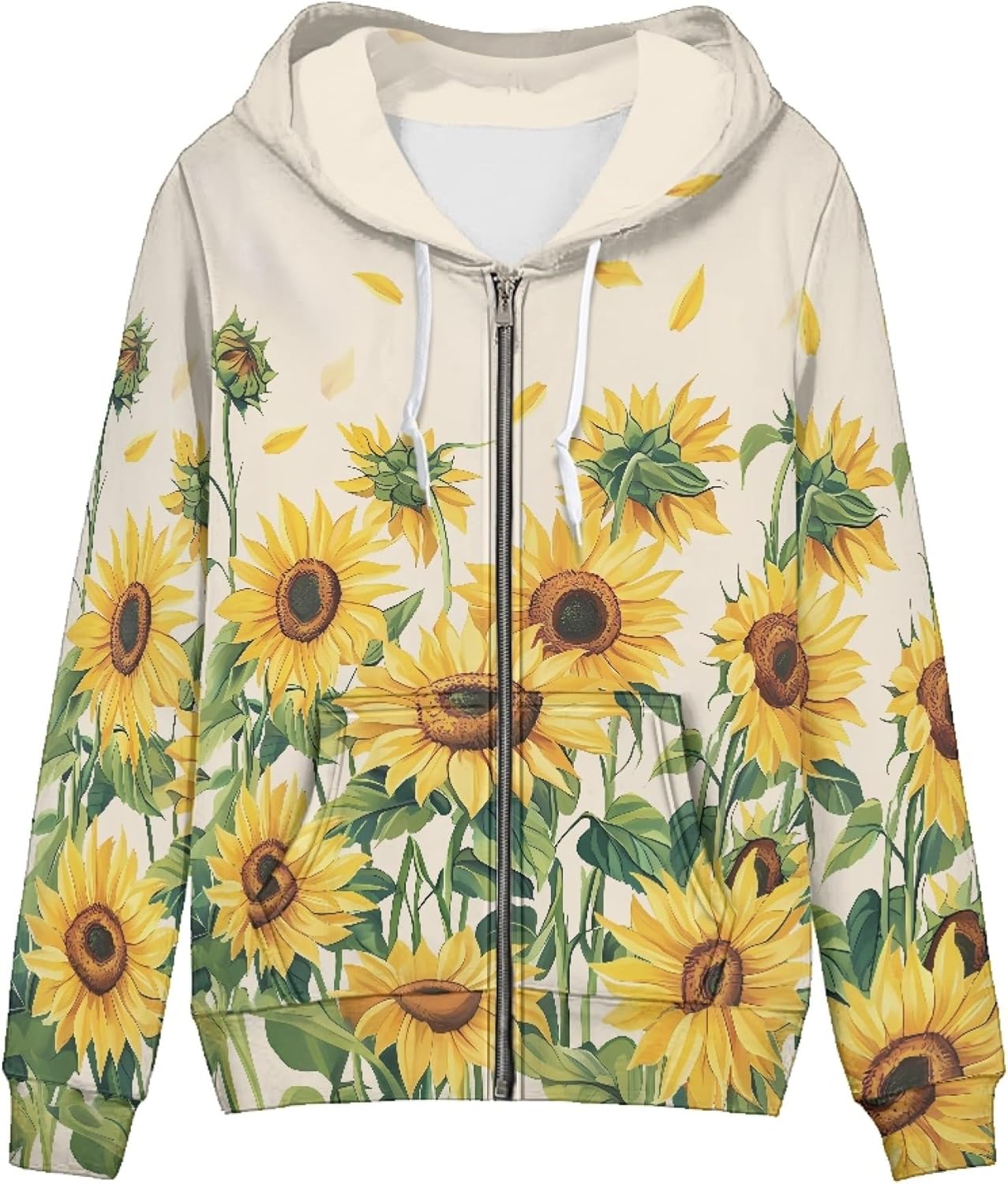 Sunflowers Hoodies For Women Full Zip Casual Long Sleeve Hoodie Yellow Sweatshirt Fall School Jacket Outfits