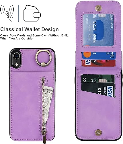 Miniatura 5 de Asuwish Funda de teléfono para iPhone Xs X 10 10s con protector de pantalla y cremallera RFID tarjetero soporte de anillo de cuero para iPhone X
