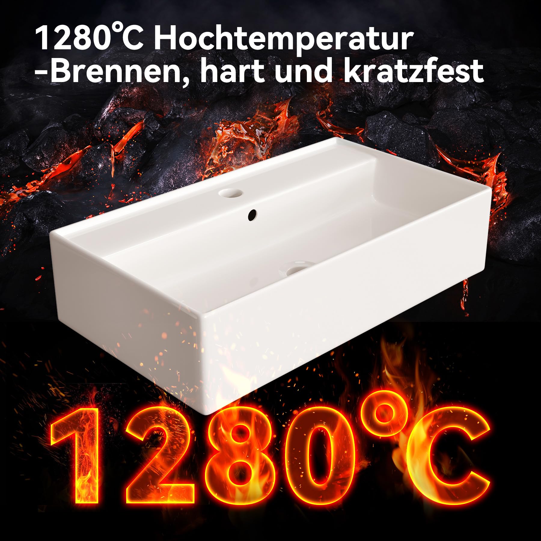HOROW Lavabo con diseño de borde fino, rectangular, lavabo colgante o lavabo, con orificio para grifo, lavabo de pared para invitados, ideal para baño y lavandería