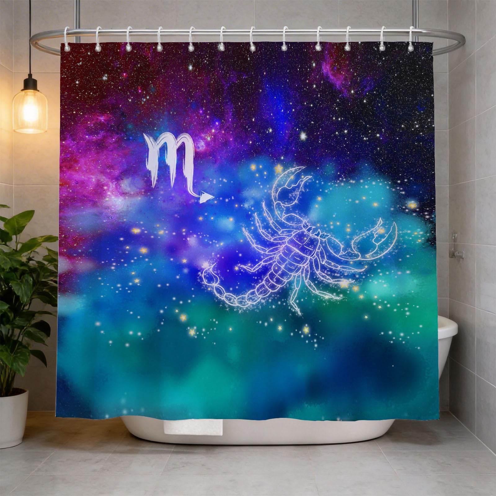 Hongduo 3D Scorpio Shower Curtain for Stalls Bathtubs Glitter Constellation Bathroom Decor Shower Curtain Set Polyester Fabric Waterproof 200x200cm/79X79 Inch with Hooks