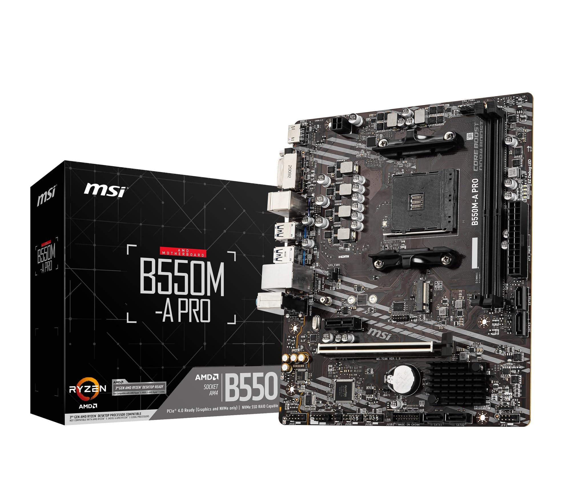 MSI B550M-A PRO Motherboard, Micro-ATX - Supports AMD Ryzen 5000/3000 Series Processors, AM4 Socket, DDR4 Memory Boost 4600 OC, PCIe 4.0 x16, 1 x M.2 Slot, USB 3.2 Gen1, HDMI, Components-image-19