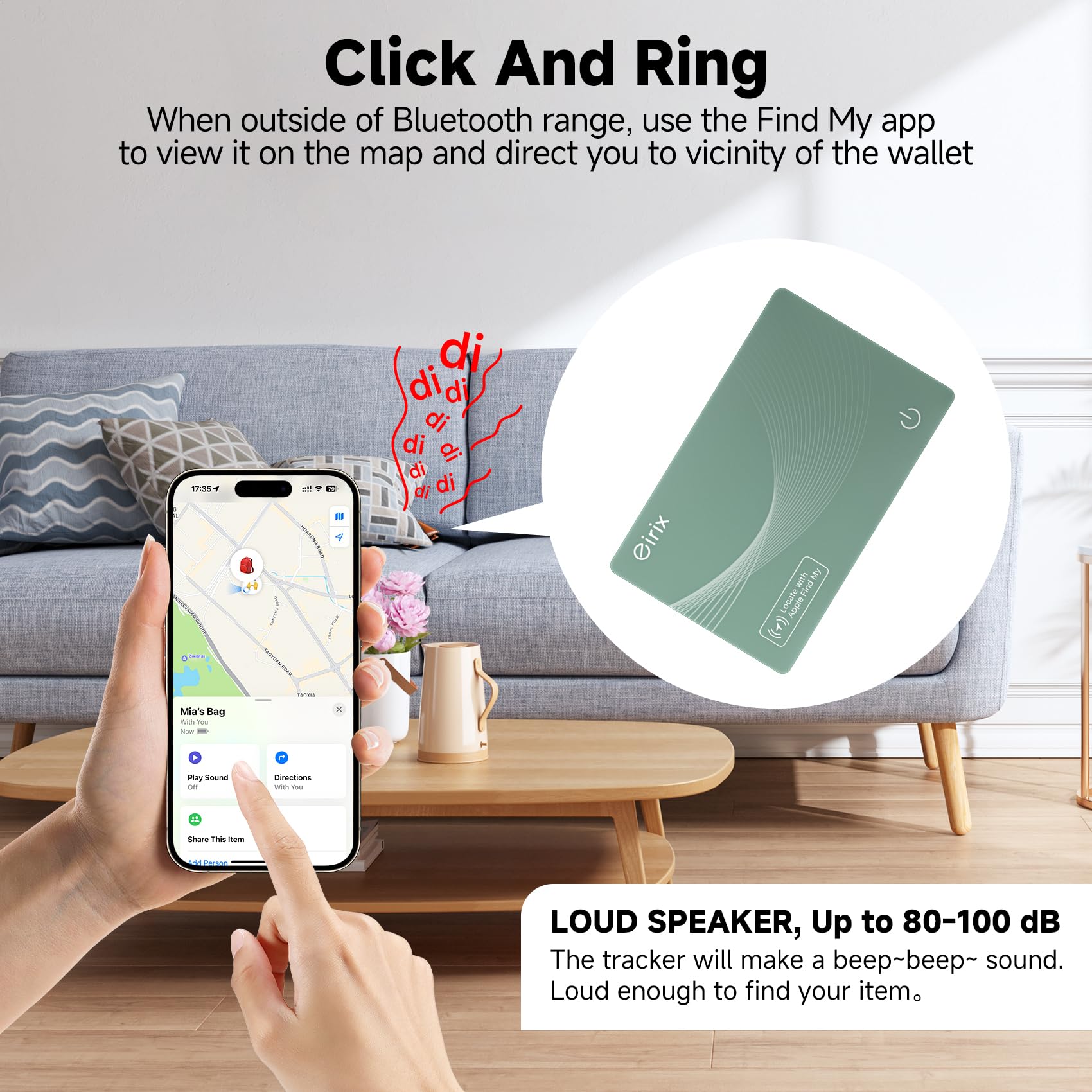 Carta di localizzazione del portafoglio, sottile, ricaricabile, funziona con Apple Find My (solo iOS), localizzatore di oggetti per etichette bagagli, passaporti, telefono