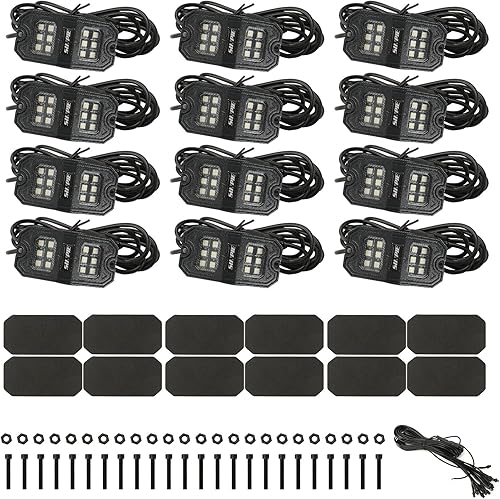 Miniatura 8 de SUNPIE Gran angular 8 cápsulas de luces LED rojas para todoterreno, camión, automóvil, ATV, UTV, SUV, motocicleta, debajo del cuerpo, lámpara de luz