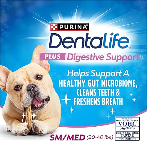 Miniatura 2 de Purina DentaLife Plus - Masticables dentales para perros pequeñosmedianos, con soporte digestivo, sabor pollo y calabaza, 6 onzas, bolsa de 8