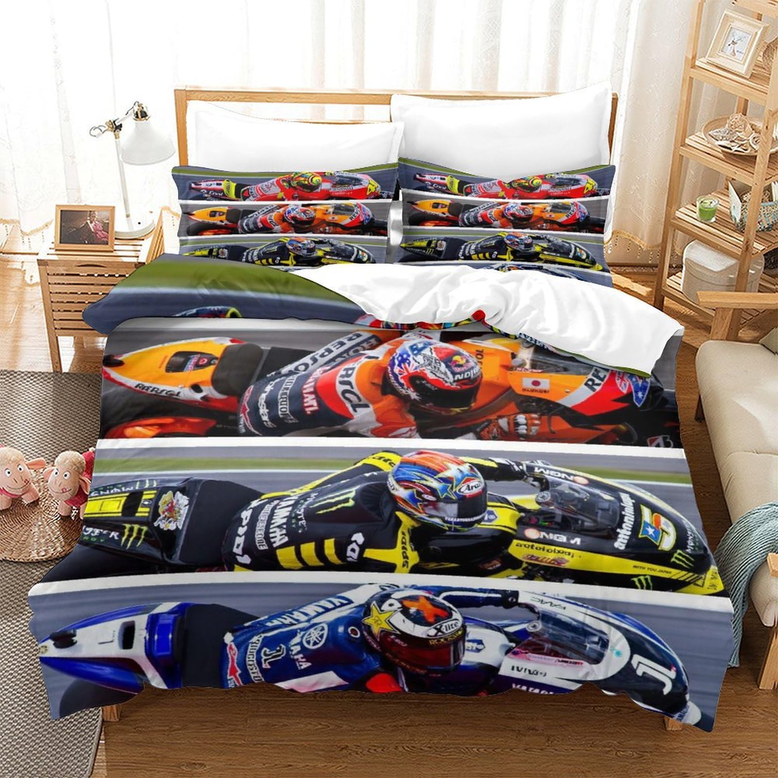 XiaopangXY TT Motorcycle Duvet Cover Set Soft Microfiber Bedding Set Breathable GPMotor Quilt Cover with Hidden Zipper Closure,3D Printed Comforter Cover King（220x240cm）