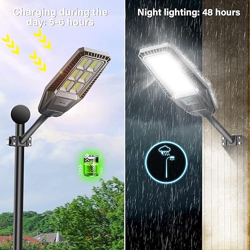Miniatura 2 de Farolas solares de 300 W, 2 paquetes de luces LED solares para exteriores, IP66, impermeable, 30000 lúmenes, 6500 K, luz de calle al aire libre, luz