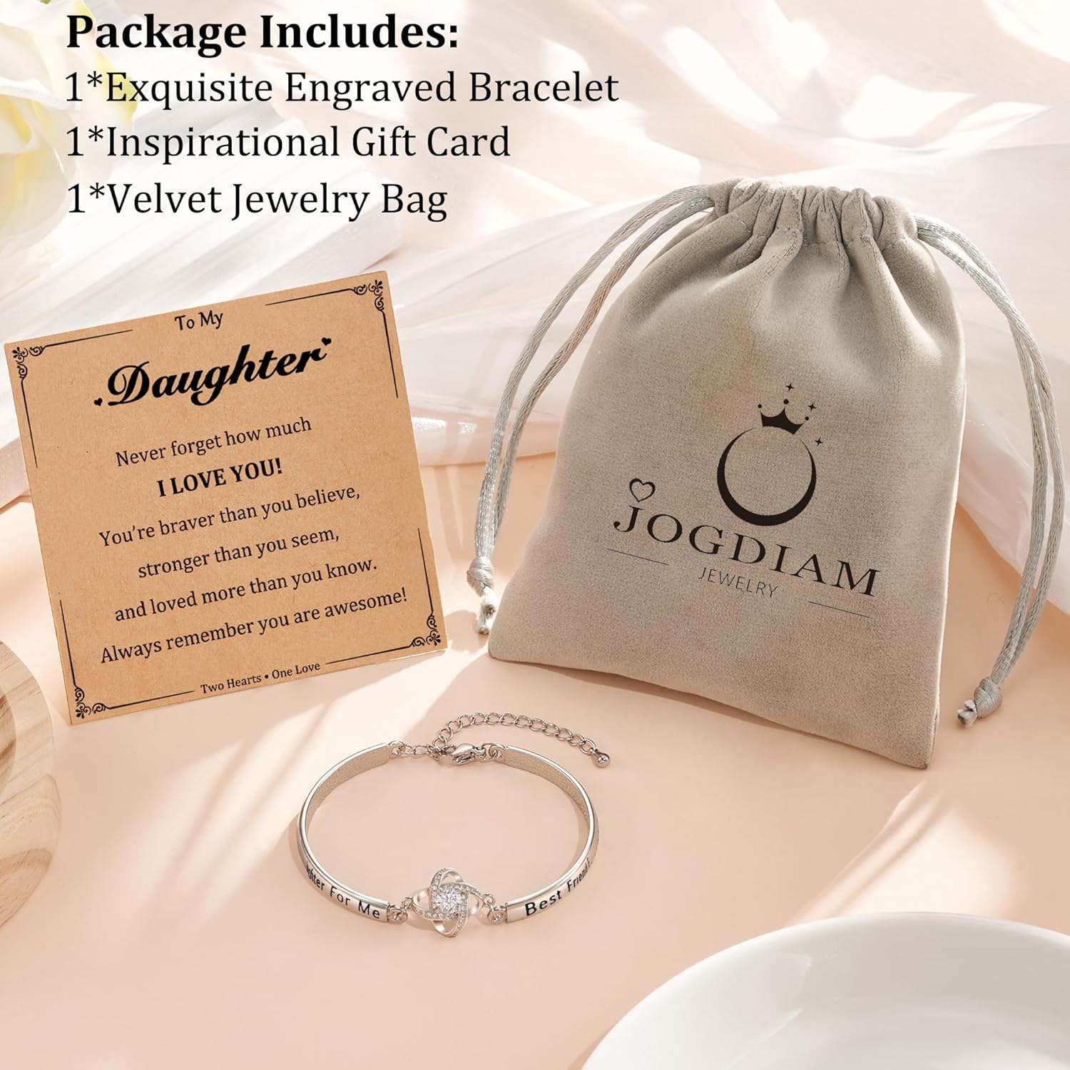 Miniatura 7 de JOGDIAM Regalos de joyería para mujeres con tarjeta de mensaje de regalo, regalos para mamáabuelahijahermana, pulsera grabada con nudo de amor,