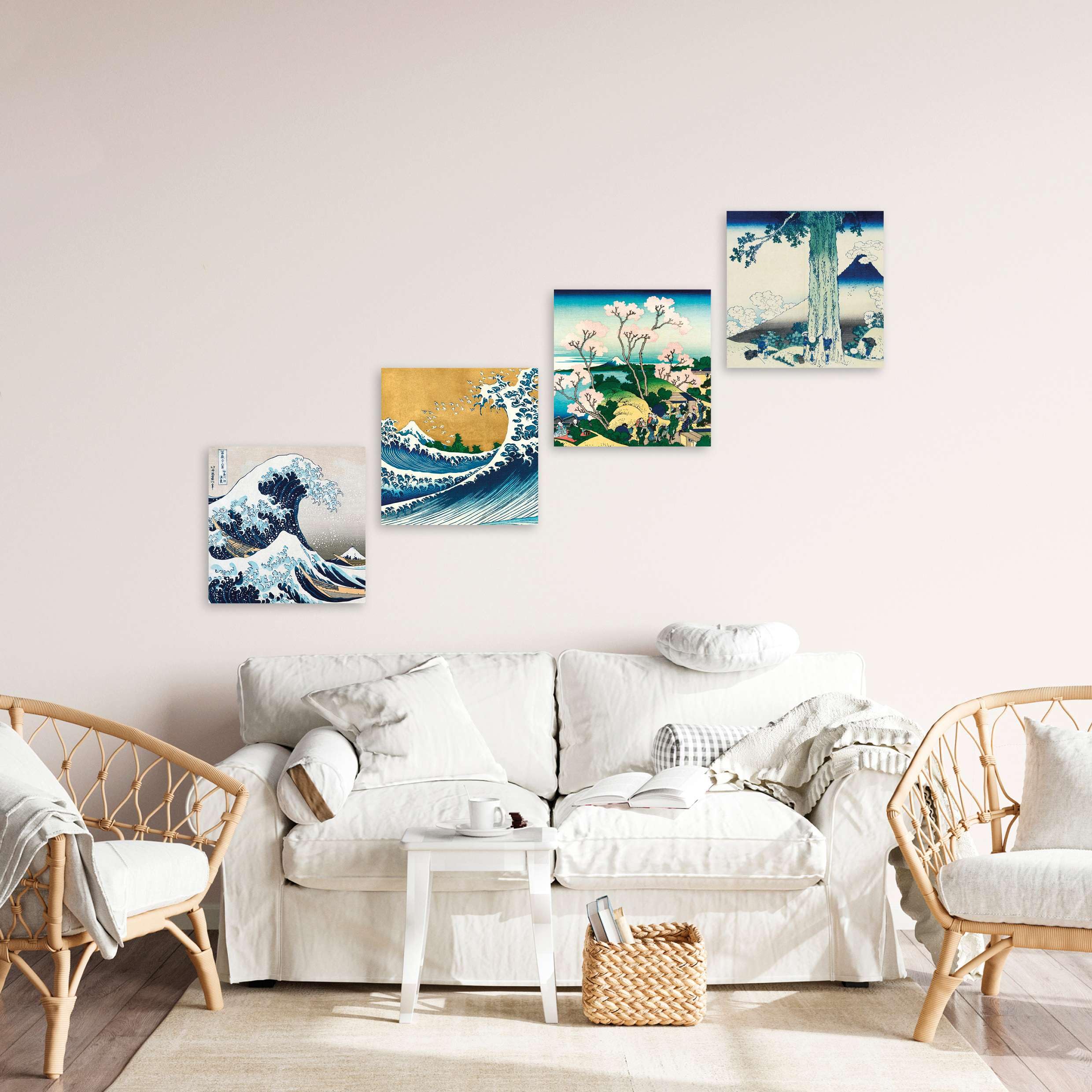 LuxHomeDecor Set di 4 quadri 30x30 cm – stampa su tela con telaio in legno stile arte giapponese – Katsushika Hokusai