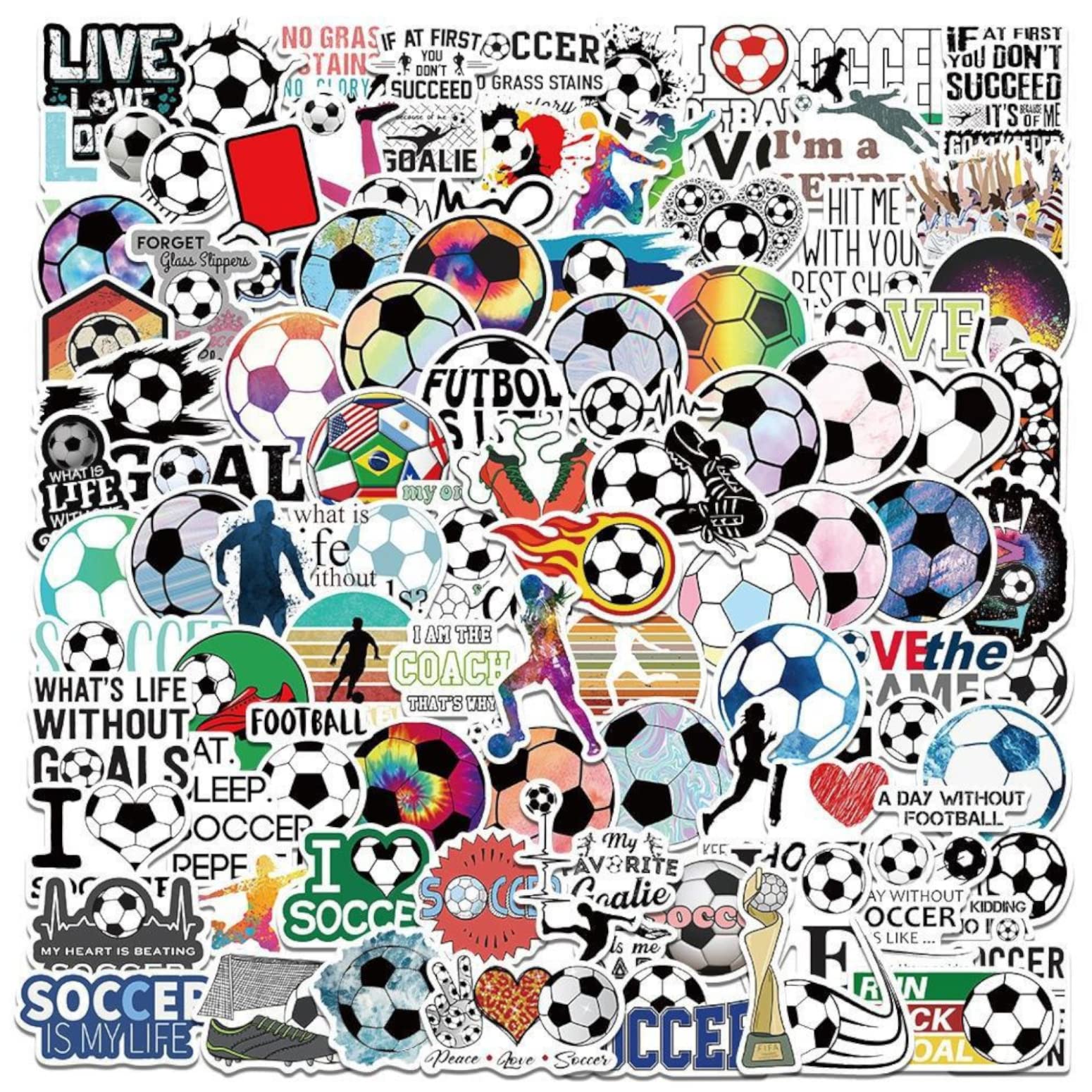 Runmeihe 100PCS Football Stickers, Waterproof Football Gifts for Boys Colorful Vinyl Stickers for Water Bottles Phone Laptop