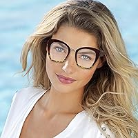 Vista 5 de Lentes transparentes de gran tamaño para mujer, con marco cuadrado, sin receta, antirreflejos, bloqueo de luz azul, gafas de lectura