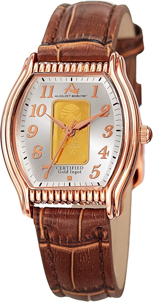 August Steiner gecertificeerd goud Ingot Bar vrouwen horloge – echt lederen  Alligator reliëf bruin band, Tonneau vorm Rose Gold Case - AS8225RGBR :  Amazon.nl: Kleding, schoenen \u0026 sieraden