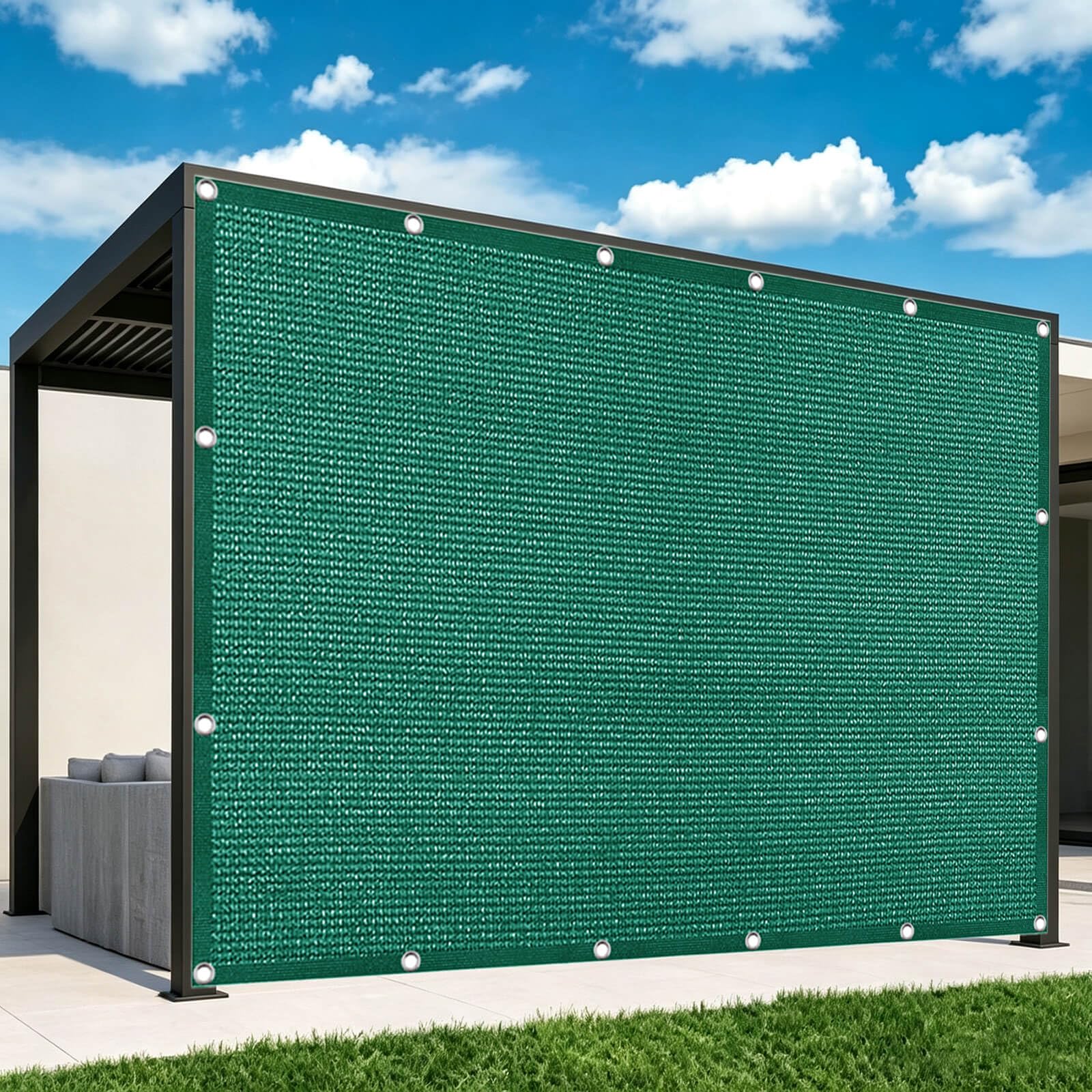 Vela Parasole 1 x 5 m in Tessuto Hdpe, Permeabile All'Aria e All'Acqua, Telo Ombreggiante Occhiellato Tenda da Sole Traspirante Rettangolare per Serra Cortile, Verde Scuro