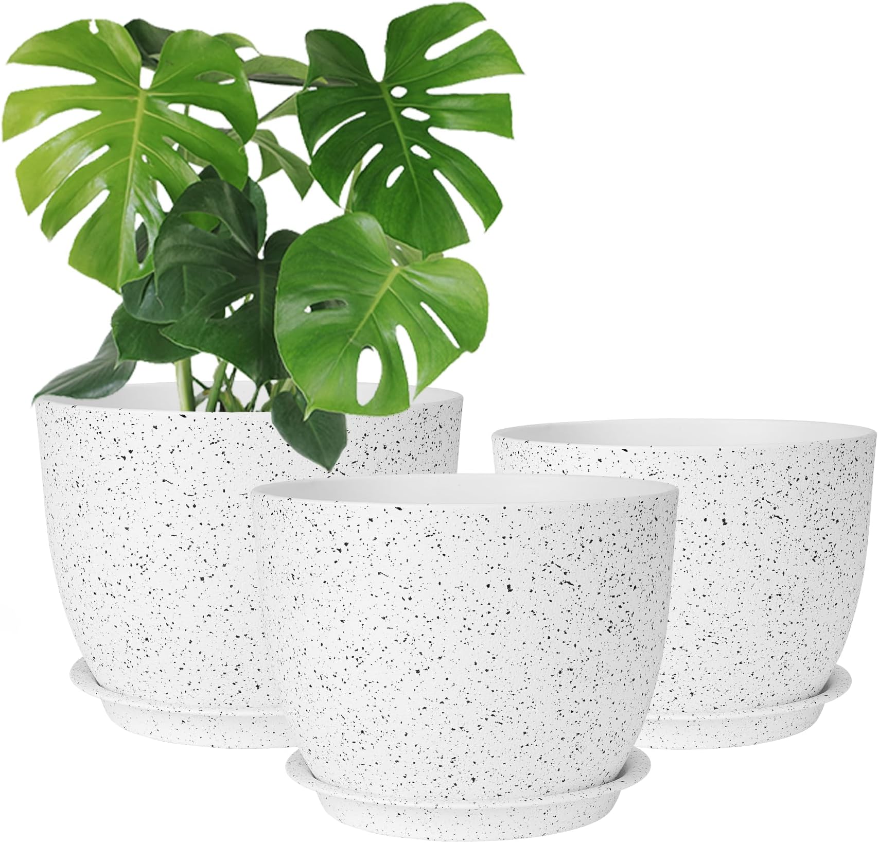 URBN GARDEN Large Round Concrete Look Plastic Planter Flower Pot Indoor