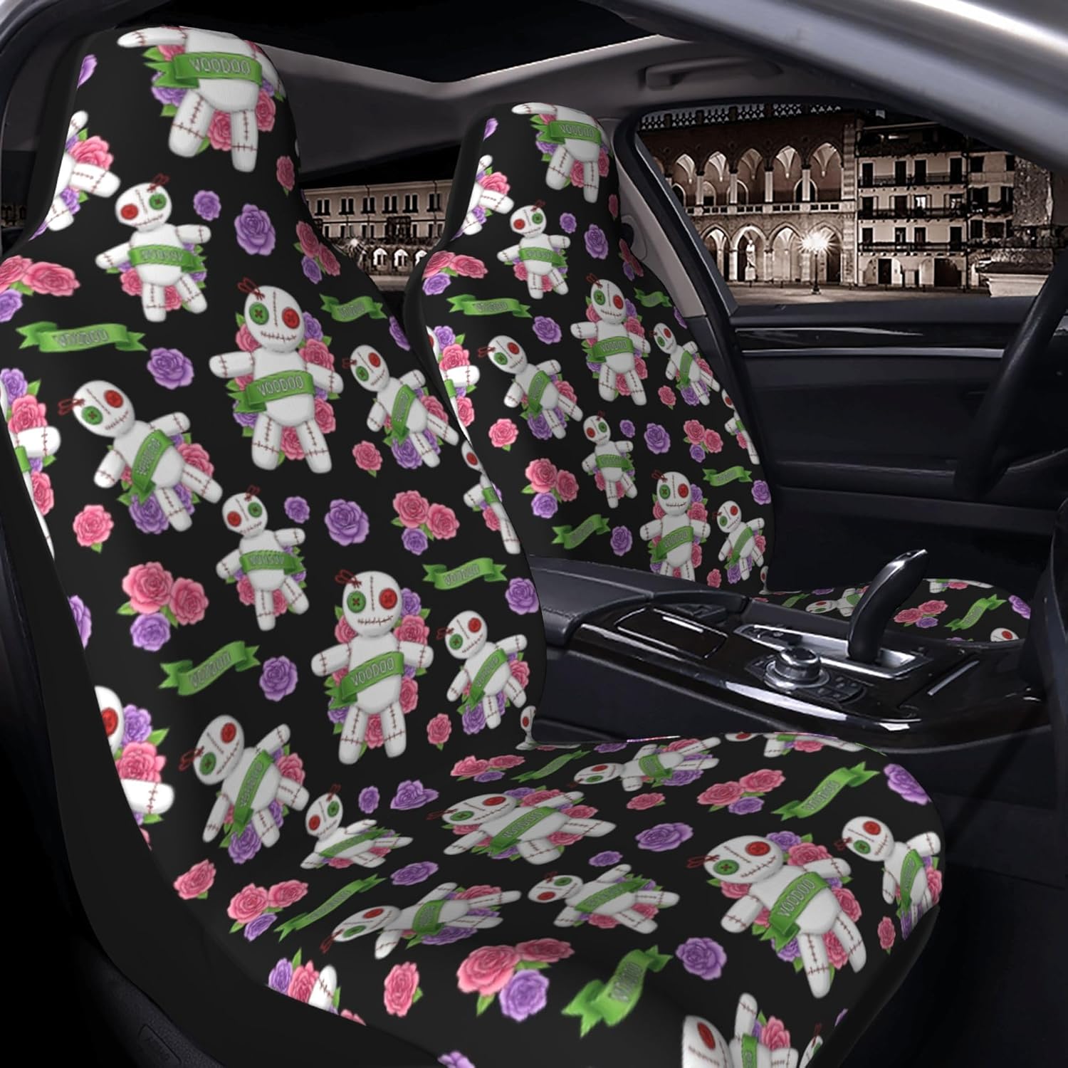 RIMENCH Halloween Cute Gothic Voodoo Doll Car Seat Covers Auto Interior Protector Cover Case Front Seat or Backseat Fit Most Car Truck, SUV Set of 2