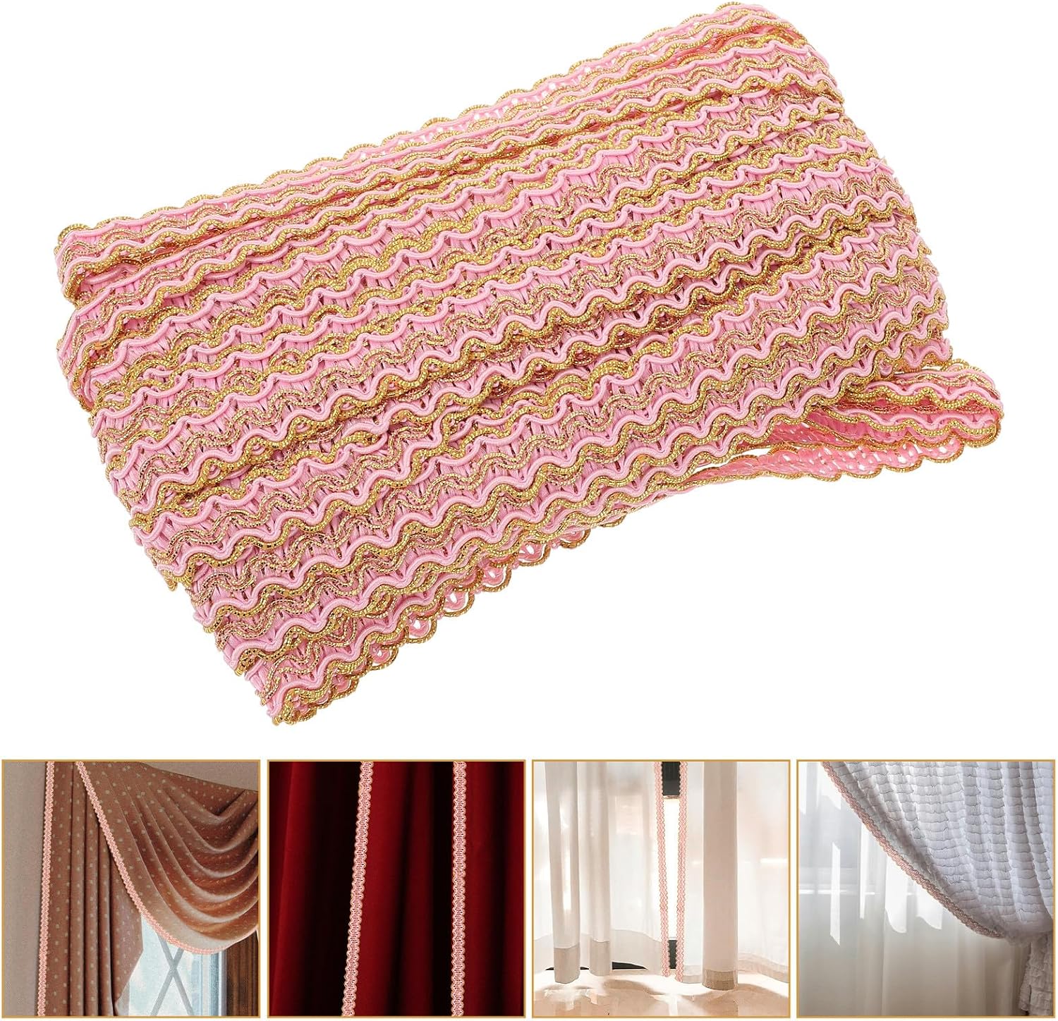 jojofuny Gold Thread Double-Sided S-Shaped Wave Decorative Sewing Trim Braid for Clothing DIY Crafting Rose 12 Meters Garment and Curtain Embellishment